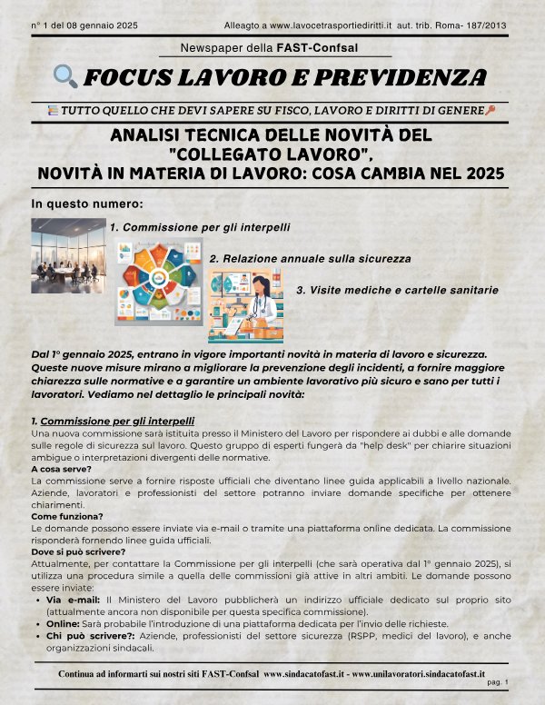 N. 1 2025 Focus Lavoro e Previdenza - ANALISI TECNICA DELLE NOVITÀ DEL"COLLEGATO LAVORO",NOVITÀ IN MATERIA DI LAVORO: COSA CAMBIA NEL 2025